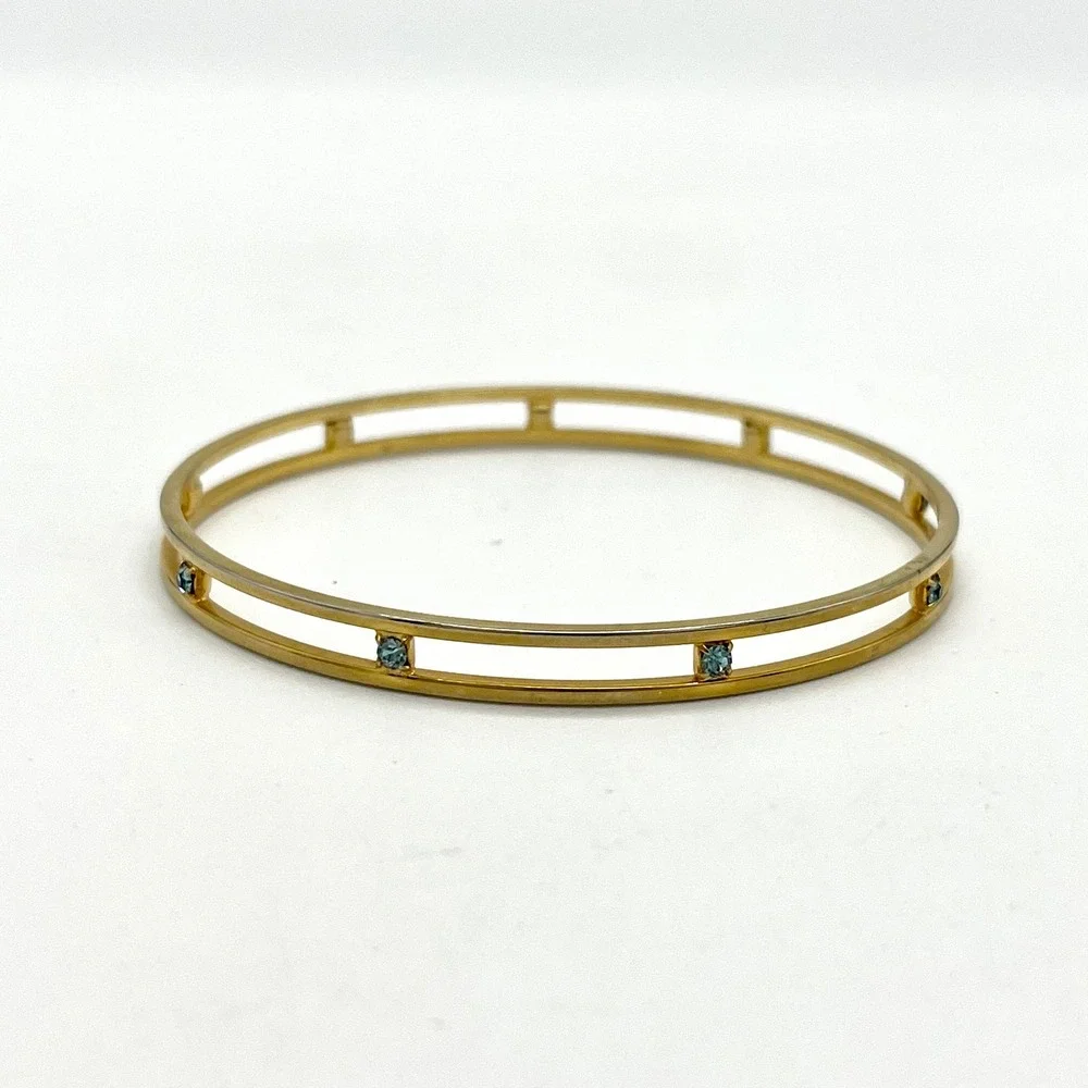 Gold Bangle Bracelet with Blue Stone‎ Accents - Fashion Jewelry